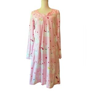 Nick & Nora Pink Bunny Heart Pajama Gown Size Medium